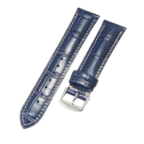 Image of ROUHO Genuine Leather Watch Band Comfortable Replacement Dress Watch Band for Longines La Grande Classique Master Elegant Heritage-Blue + Silver Buckle 19mm