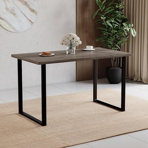 Image of Vida Designs 4 Seater Dining Table With Black Metal U Shape Legs, Modern Kitchen Dining Room Furniture Unit, (Walnut)