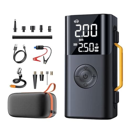 Image of Zanbeel Multifunction Car Jump Starter with Air Compressor, Power Bank 8000mAh, Digital Display, Emergency Booster & LED Light 5 in 1 (6000mah)
