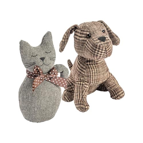 Image of Nicola Spring Cat & Dog Door Stops - 19 x 26.5cm - Brown - Pack of 2 - Indoor Vintage Interior Decorative Weighted Door Stopper Animal Doorstop for Home, Office Doors