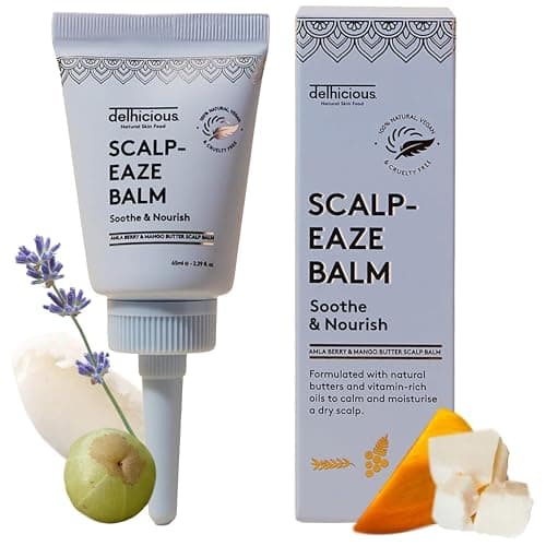 Image of Delhicious Dry Itchy Scalp Treatment Moisturiser Balm - Amla Hair Oil, Shea Butter & Mango Butter - Scalp-Eaze - Psoriasis Scalp Treatment, Dry Scalp Serum - SLS Free, Natural, Vegan, Ayurveda - 65ml