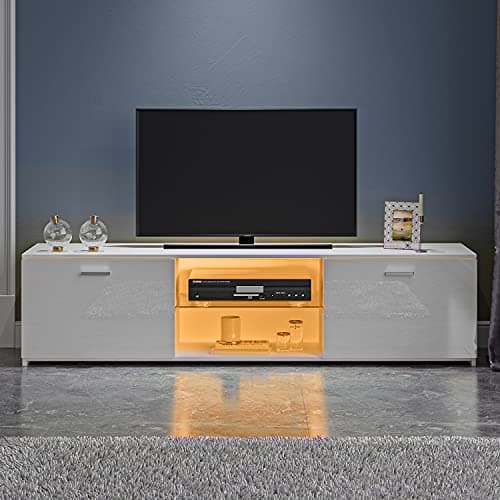 Image of Panana TV Unit Cabinet TV Stand Two Doors Sideboard with LED Lights Television Stands Cabinet 2 Open Media Storage for TVs up to 75 Inches (white)