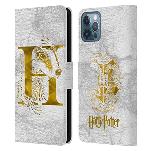 Image of Head Case Designs Officially Licensed Harry Potter Hufflepuff Aguamenti Deathly Hallows IX Leather Wallet Case Compatible With Apple iPhone 12 / iPhone 12 Pro