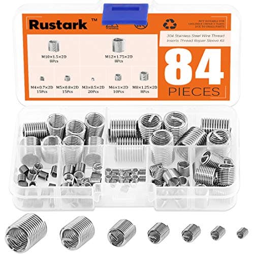 Image of Rustark 84 Pcs 304 Stainless Steel Metric M3 M4 M5 M6 M8 M10 M12 Wire Thread Inserts Steel Sheath Helicoil Type Screw Repair Sleeve Assortment Kit