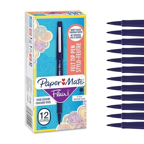 Image of Paper Mate Flair Felt Tip Pens | Medium Point (0.7 mm) Writing Pens | Navy Blue Pens | For Writing, Drawing & Sketching | 12 Count