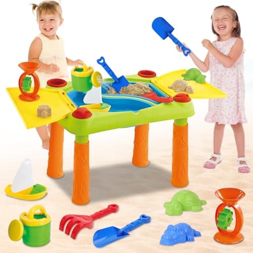 Image of deAO Sand and Water Table, Outdoor Activities Play for Kids, Sand Pit Water Table Children Garden Toy Beach Play Activity Set Indoor or Outdoor Summer Toys for Girls Boys Ages -100 x 48 x 46cm