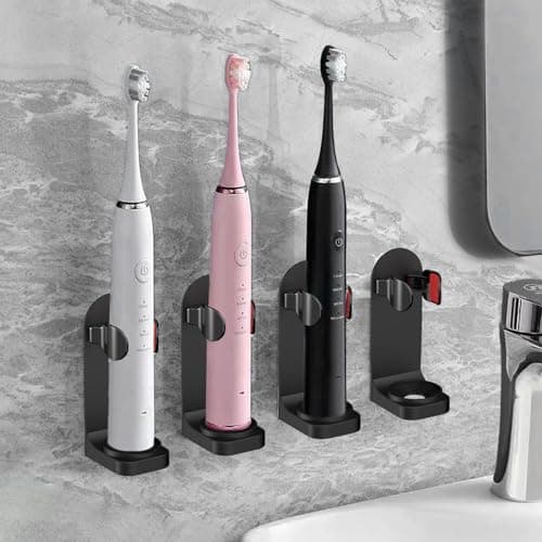 Image of Electric Toothbrush Holder Wall Mounted 4Pack Set for Bathroom,Adjustable Size Toothpaste Dispenser Stand Organizer for Adult Kids Toothbrush (BlackS)