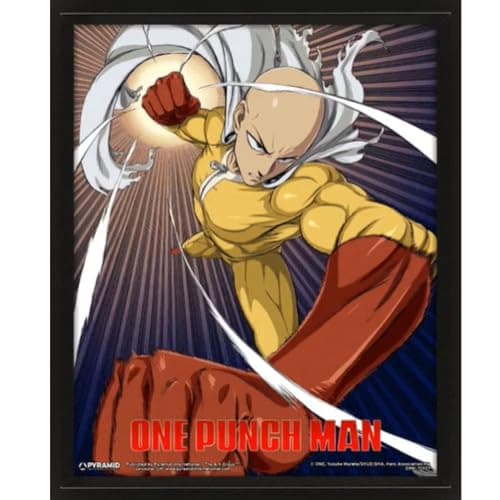 Image of Pyramid International One Punch Man 3D Lenticular Poster in Box Frame (Saitama and Genos Design) 25cm x 20cm x 1.5cm - Official Merchandise, Black