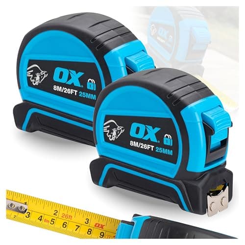 Image of OX Tools Pro Dual Auto Lock Tape Twinpack - 8m / 26ft, Blue (OX-P505488)