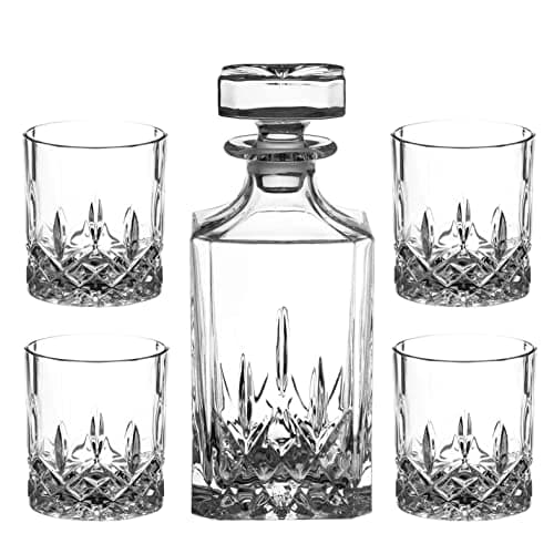 Image of DIAMANTE Whisky Set 5 Piece “Dorchester” Collection | 1 Crystal Decanter with 4 Crystal Tumblers in a Luxury Satin Lined Gift Box