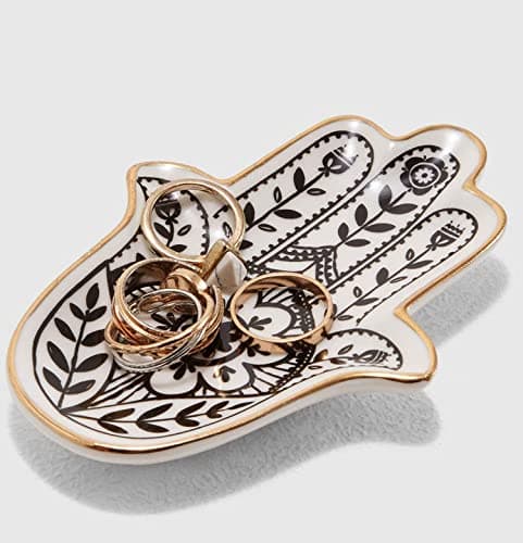 Image of Titanape Jewelry Trinket Ring Dish Ceramic Hamsa Evil Eye Hand of Fatima Holder Key Ashtary Jewelry Tray Plate Bowl, Small Boho Home Decorative Cute Decor, Mum Brithday Gifts
