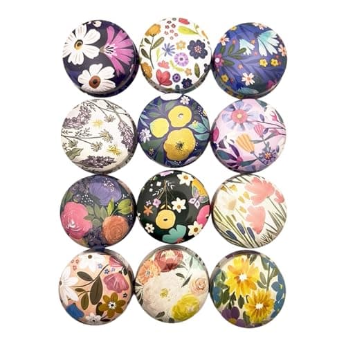 Image of Of 12 Floral Round Tin Boxes for Home Storage and Decoration with Retro Design Decorative Metal Box