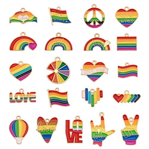 Image of COGCHARGER 42 Pcs Enamel LGBT Charm Colorful Rainbow Charms for Jewellery Making Flag Victory Sign Dangle Alloy Charms for Necklace Bracelet Earrings Crafts