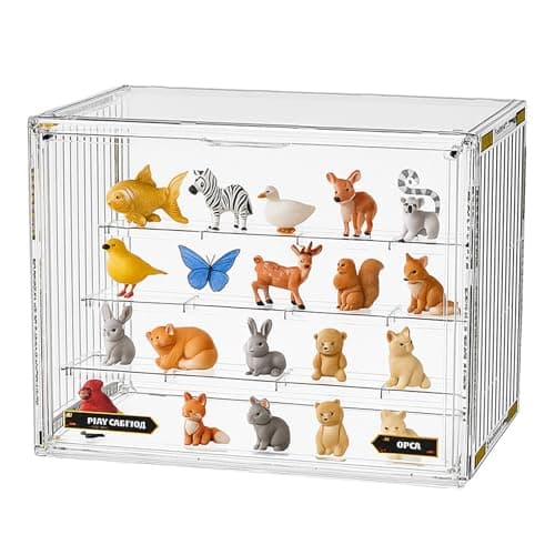 Image of powerking 4 Tiers Clear Display Case for Figures,Acrylic Storage Organizers Box with Magnetic Door, Large Dustproof Hobby Showcase for Collectibles,Dolls,Toys and Jewelry Display