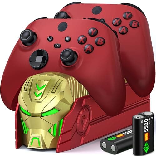 Image of HELLCOOL Charging Dock for Xbox Controller with 2x5520mWh Rechargeable Battery for Xbox Series X|S,Xbox One/Elite/S|X Controller,Battery Pack for Xbox Charger with Battery Compartment/LED Display(Red)