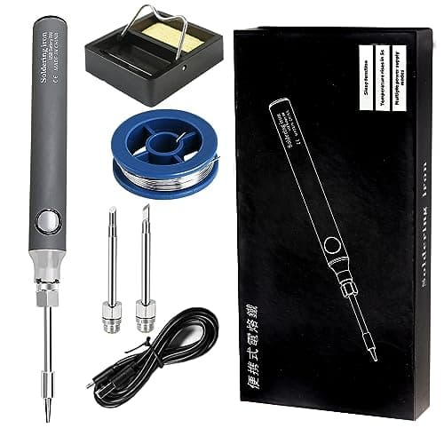 Image of Treedix Soldering Iron Kit, 8W Welding Tools with Adjustable Temperature 330 to 450℃, Cordless Electric Soldering Iron/USB Charging Cable/Soldering Stand/3pcs Tips for Soldering and Repair (Gray)