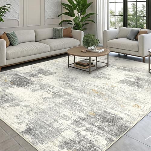 Image of smiry Modern Abstract Area Rugs Living Room 120x160cm, Machine Washable Non-Slip Short Pile Rug, Durable Faux Wool Carpet for Bedroom, Dining Room, Home Office, Beige