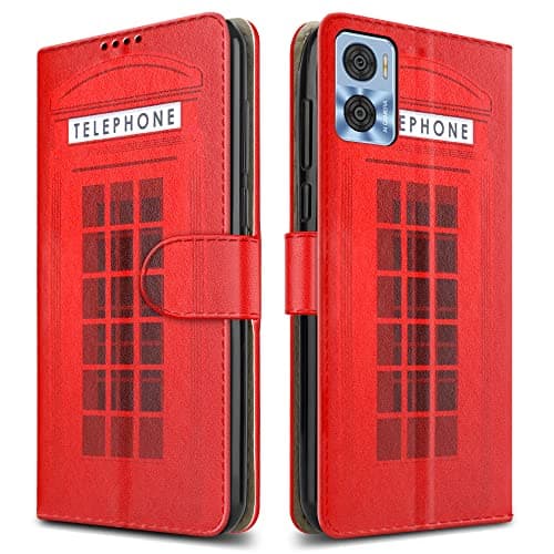 Image of PIXFAB For Motorola E22 / E22i Leather Phone Case, Magnetic Closure Full Protection Book Folio Design, Wallet Case Cover [Card Slots] and [Kickstand] For Motorola Moto E22 / E22i - Telephone Box