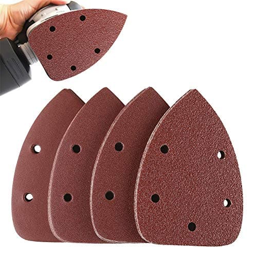Image of 40 Pieces Mouse Detail Sander Paper, Sanding Sheets Hook and Loop Assorted 60/80/120/240 Grits 5 Holes Detail Sandpaper Black and Decker Detail Palm Sander Pads