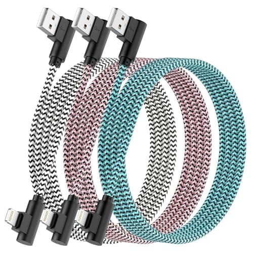 Image of iPhone Charger Cable 2M,3Pack[Apple MFi Certified] 90 Degree Fast Charging iPhone Cable Nylon Braided ipad Charger Cable for iPhone 14 13 12 11 Pro Max Mini XR XS X 8 7 iPod AirPods