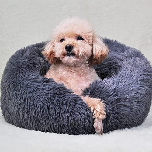 Image of UUEMB 50cm Calming Dog Cat Bed, Plush Donut Pets Beds for Small Dogs Cats, Soft Puppy Kitten Cuddler Round Bed Cushion, Washable Warm Dog Beds for Improved Sleeping (Dark Grey)