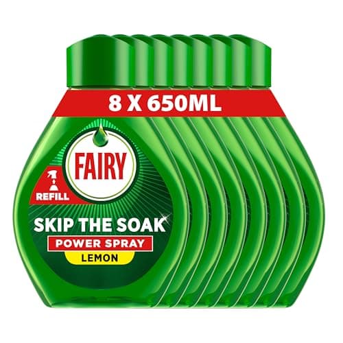 Image of Fairy Skip the Soak Dish Power Spray Refills, Lemon, 8x650ml, Degreaser Spray for Dishes & Kitchen Surfaces