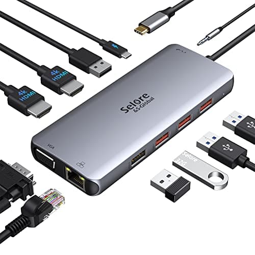 Image of Selore&S-Global Docking Station Dual HDMI 11 in 1, USB C Hub Multiport Adapter Dual Monitor Laptop Docking Station with 2 HDMI, VGA, RJ45 Ethernet, USB 3.1/2.0, 100W PD for MacBook, Dell, Surface