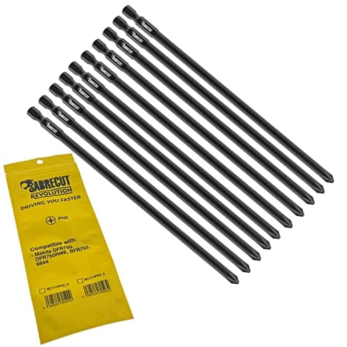 Image of 10 x SabreCut SC177PH2_10 177mm PH2 Compatible with Makita DFR750 DFR750RME BFR750 6844 P-67804 Autofeed Collated Drywall Screwdriver Gun Bit Single Ended Phillips No.2 Heavy Duty