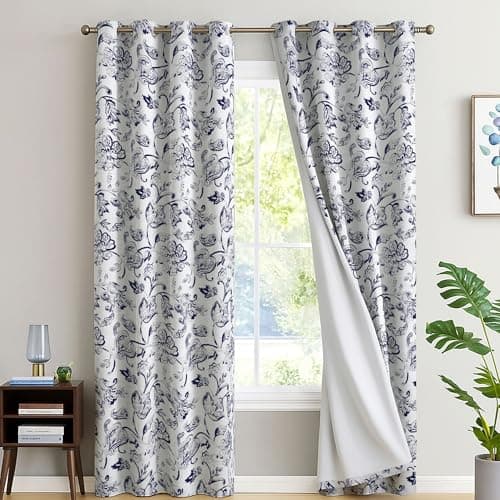 Image of EverSoft Bedding Floral Blackout Curtains 2 Panels - 66" x 72" - Thermal Insulated & Soundproof Flower Print Eyelet Drapes for Medium Windows