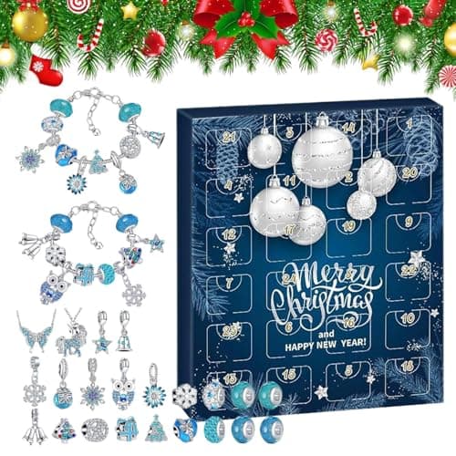 Image of Advent Calendar 2025 - Countdown Christmas 24 Days with Ocean Blue Crystals | DIY Jewellery Making Kit for Adults Women Teens Girls Children - Alloy, Christmas Parties Gifts