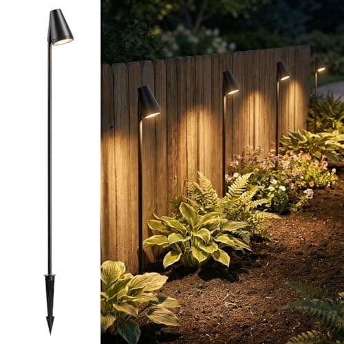 Image of Auraglow Mains Powered Outdoor Garden Spike Light, IP65 Tall GU10 Spotlight for Paths, Driveways, Borders and Flowerbeds, Black (Warm White Bulb Included, 1 Pack)