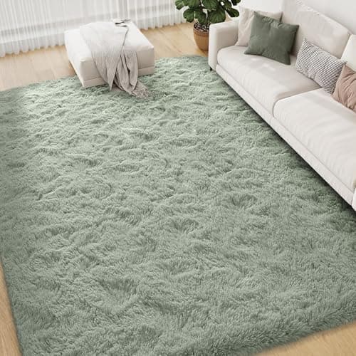 Image of FVVRAX 150x240cm Light Green Shaggy Rug – Soft Fluffy Area Rug for Living Room & Bedroom, Non-Slip Plush Carpet for Kids, Nursery, Dorm, Machine Washable Large Floor Mat