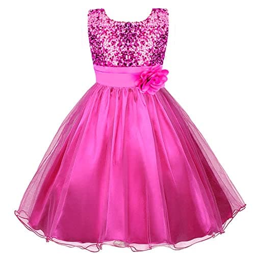 Image of Discoball Girls Dresses Sequin Flower Girls Party Dress Bridesmaid Wedding Tulle Rose Red
