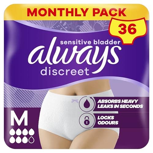 Image of Always Discreet Incontinence Pants Women, Medium, UK Size 10-16, White, Absorbency 6, 36 Underwear , Knickers (9 x 4 Packs), Heavy Bladder Leak Protection , Maternity Pants After Birth