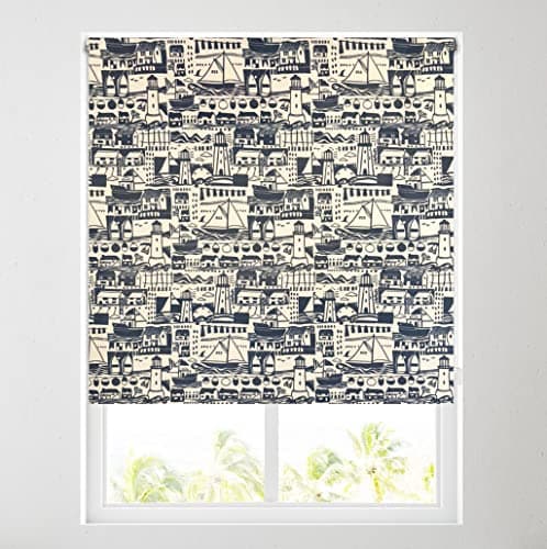 Image of Navy Blue Boats & Lighthouse Daylight Roller Blind - Free Cut to Size (3ft (91.5cm))