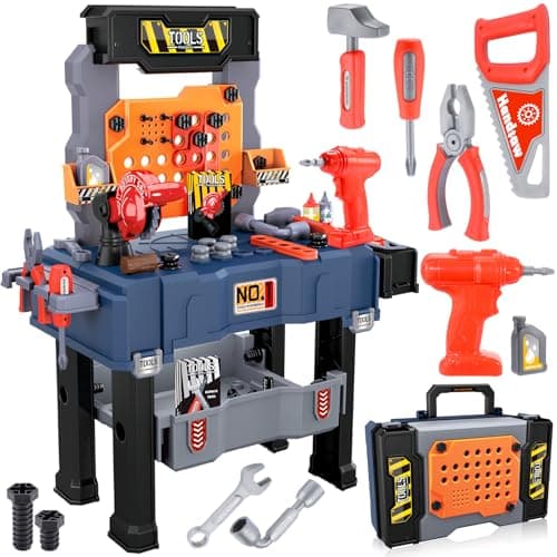 Image of Naxudcoo Kids Work Bench Tool Box: Toys for 3 4 5 6 Year Old Boys Kids Tool Set DIY Educational Set Foldable Tool Bench Boys Toys Age 3-6 Realistic Toy Tools, Gifts for 3 4 5 Year Old Boy Girls