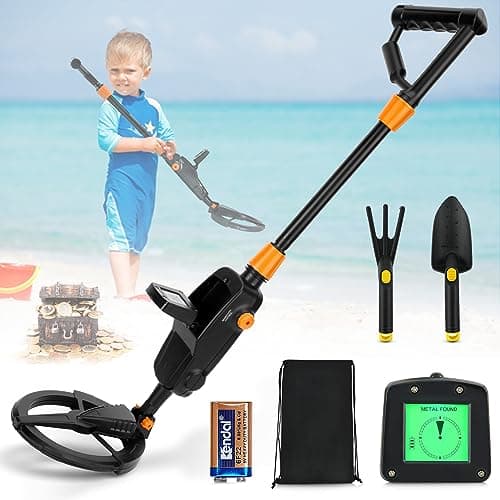 Image of Kids Metal Detector, Potuem Lightweight Metal Detectors kids with LCD Display and Waterproof Search Coil, High Sensitivity Metal Detector for Kids with Rake, Shovel and Bags for Treasure Seeking