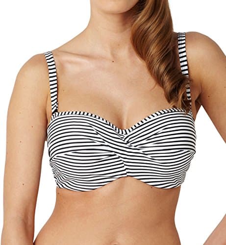Image of Panache Women Anya Bandeau Striped Bikini Top, (Black/White), 32D