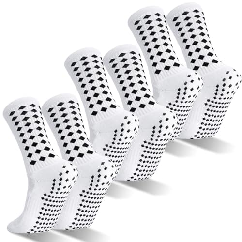Image of 3 Pairs Football Grip Socks for Men, Anti-slip Sports Socks Breathable Soccer Socks Football Sock with Rubber Pads for Football Basketball Yoga Running Hiking, white