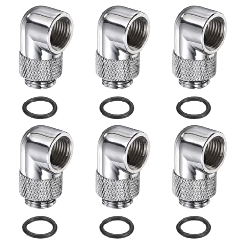 Image of Nexarelle 6-Pack G1/4" Male to Female Extender Connector, 90° Rotary Elbow Adapter Connector Fitting - Durable Nickel-Plated Brass for Computer Water Cooling System, Silver