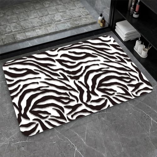 Image of ZHUZHISHAN Diatomaceous Earth Bath Mat,Black and White Zebra Print Non-Slip Volume Super Absorbent Fast Drying for Bathroom Kitchen Door mat,Eco-Friendly Easy to Clean 17×27.5Inch (43 * 70cm)