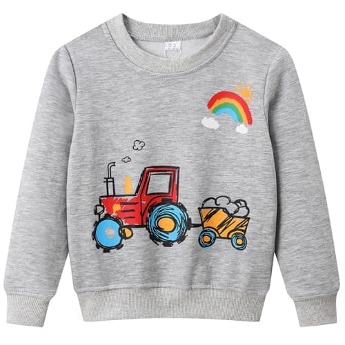 Image of Dinopjs Boys Sweatshirts Casual Boy Jumper Children Pullover Cute Rainbow Tractor Digger Shirt Cotton Crewneck Long Sleeve Tops Cartoon Car Toddler Shirts Warm Clothes for Little Kids 4-5 Years, Grey