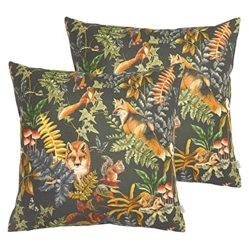 Image of Evans Lichfield Forest Fox Repeat Feather Filled Cushion - Twin Pack, Grey, 43 x 43cm