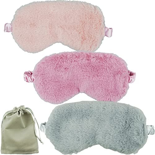 Image of 3Pack Silk Sleeping Masks for Women, Blackout Sleep Eye Mask, Soft Night Mask, Fluffy Eye Covers with Travel Pouch, Sleep Blindfold for Women Kids(Pink/Purple/Grey/Burgundy)