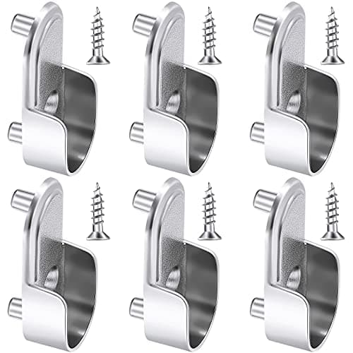 Image of 6 Pieces Oval Wardrobe Rail End Supports Rail Bracket 15 mm Silver Wardrobe Rod Flange Brackets and 6 Piece Screws for Closet, Polished Chrome Finish