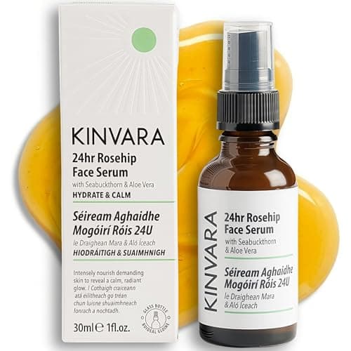 Image of Kinvara Hydrating Rosehip Oil Face Serum - 30ml | Formulated with Vitamin E, Sea Buckthorn, Jojoba, Aloe Vera & Primrose | Natural Organic Face Oil for Calming & Glowing | Made in Ireland