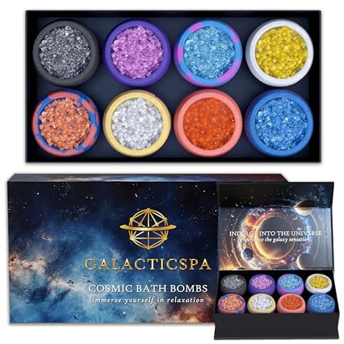 Image of Galacticspa Cosmic Crystal Bath Bombs / 8 x 60g Handmade Bubble Bath Gift Set/Epsom Bath Salt/Vegan & Cruelty-Free/Luxury Spa Gift for Men, Women and Kids