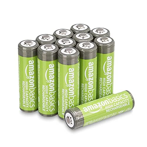 Image of Amazon Basics 12-Pack Rechargeable AA NiMH High-Capacity Batteries, 2400 mAh, 1.2V, Recharge up to 400x Times, Pre-Charged