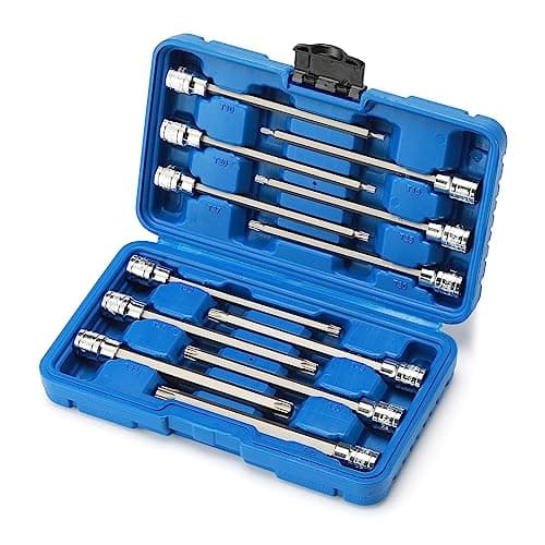 Image of CASOMAN 3/8" Drive Extra Long Torx Bit Socket Set, 12 Piece Torx Stra Bit Set, T10 to T60, Length: 150mm, CR-V&S2 Steel
