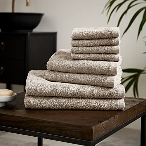 Image of Catherine Lansfield Quick Dry Cotton 8 Piece Towel Set Natural
